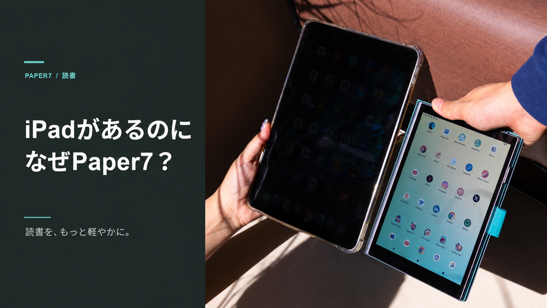 日光の下でiPadとPaper7を並べて持ち、両方の画面を見せている様子